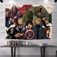 海贼王背景布ins挂布墙上装饰动漫挂毯房间布置床头墙布卡通路飞 复联路飞 1米X0.7米(不含灯)