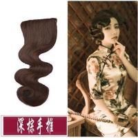 手推波纹假发民国复古婚礼小波浪刘海影楼古装发片女旗袍发包卷发 深棕色手推刘海
