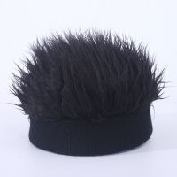 假发毛线帽子男欧美复古嘻哈街头恶搞无檐水手瓜皮流氓地主帽女潮 黑色(针织黑毛发地主帽) 54-58CM