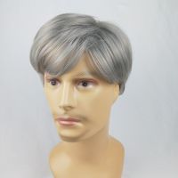 舞台表演出中老年老爷爷花白假发父亲男士爸爸短直发道具老人头套 扮演老爷爷短直发 花白假发送发网