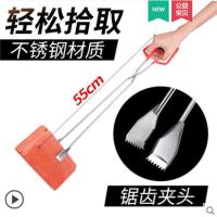 火钳夹碳夹子捡垃圾钳家用老式加长不锈钢电镀厨房煤球烤钳大小号 小号电镀不锈钢带齿55cm