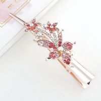 头饰大号牛角夹鸭嘴夹优雅盘发韩国气质成人发夹子百搭个性发饰品 红色 牛角夹2系-叶子花款