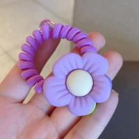 韩国气质荧光色花朵扎发头绳女ins皮筋简约丸子头发圈电话线发绳 [彩色花花]紫色