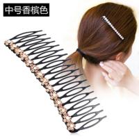 [两只装金属材质]韩版发饰盘发器发夹刘海梳水钻发梳插梳头饰品 中号香槟色[两只装]