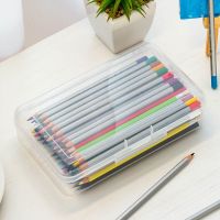 简约铅笔盒文具盒美术用素描铅笔盒大容量PP塑料桌面透明收纳盒子 透明色