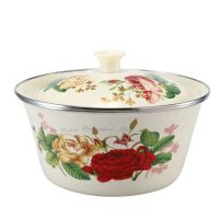 搪瓷盆带盖加厚怀旧老式家用厨房装猪油盆饺子调味缸老式和面盆 精品加高加厚 16厘米[碗面直径] 搪瓷盆[玫瑰之约]+搪