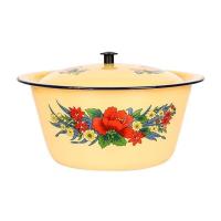 搪瓷盆带盖老式怀旧家用厨房大碗盆加厚搪瓷碗汤锅猪油饺子馅料盆 黄色[花色随机] 16.0cm[泡碗面]