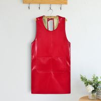 皮围裙防水防油软皮耐磨加厚时尚新款男女士游泳馆水产专用工作服 大红色