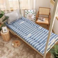 学生宿舍加厚可折叠榻榻米海绵床垫上下铺单人双人儿童褥子床褥垫 条纹-蓝[加厚四季可折叠] 90cm*200cm[宿舍专用