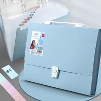 得力莫兰迪色风琴包文件夹女学生用高颜值试卷册多层大容量资料册 [福利]买就送中性笔2支+索引贴 [莫兰迪蓝]5格/加