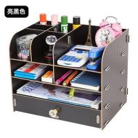 品夹子多层学收纳盒办公用木质架资料框生用易桌上书架 B03亮黑色(送手机支架)_