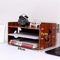 书架置物架文件夹收纳盒办公室a4资料票据桌面文件架多层学生用品 三层胡桃色收藏送手机支架