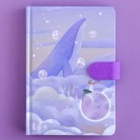 可爱韩版磁扣手账本加厚学生日记本高颜值小清新插画彩页手帐本子 宇宙之鲸-城堡(全彩内页)