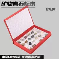 小学科学岩石矿物矿石标本盒生用四年级学习教具地理科学实验岩石 24种礼盒装(赠彩4cm彩色放大镜)