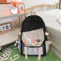 书包女韩版原宿ulzzang高中大学生初中生撞色ins可爱大容量双肩包 黑色 +卡片