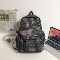 潮牌大学生双肩包男士大容量旅行背包女休闲日系高中初中生书包男 黑色