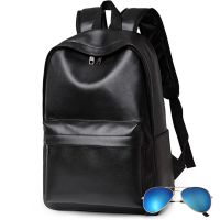书包男潮流韩版背包男2021新款双肩包大学生男士真皮质感大容量包 简约单兜款(不带耳机孔充电口) [单品无]