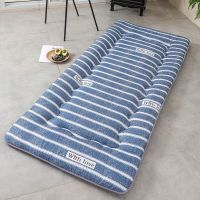 学生宿舍加厚榻榻米单人双人海绵床垫上下铺儿童可折叠褥子床褥垫 蓝白条[四季可折叠] 90cm*200cm[宿舍专用]