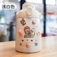 水杯大容量双饮带吸管保温杯水瓶保温水壶杯子女防摔高颜值大肚杯 月光白(网红1100ml) 一杯两用(带提手和贴纸)