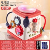 婴儿玩具手拍鼓儿童拍拍鼓六面体益智宝宝早教音乐六面盒 小款五面鼓(红色)