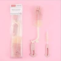 尼龙奶瓶刷360度旋转婴儿奶嘴刷子套装宝宝杯刷瓶刷组合海绵刷 马卡龙粉