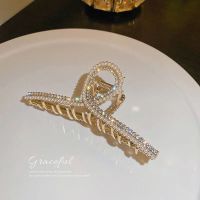 珍珠水钻头发抓夹大号夏季盘发鲨鱼夹子高级感发饰2021年新款发卡 闪钻珍珠11.5cm