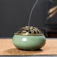 家用大小号盘香炉室内空气净化蚊香炉茶道熏香炉除味驱蚊沉檀香炉 天青香炉小号(送葫芦香插+防火棉) 单个香炉
