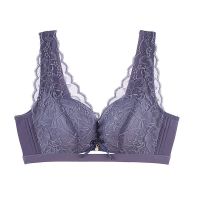 小胸聚拢内衣性感无钢圈文胸防下垂调整型高档胸罩女美胸中厚蕾丝 藏青 34/75A