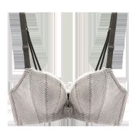 美背文胸女士内衣新款平胸小胸聚拢性感蕾丝无钢圈高档胸罩收副乳 浅灰 70AB