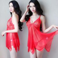 情趣内衣女迷人新款情趣睡衣吊带性睡裙透明情趣内衣小胸显大免脱 红色 均码