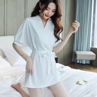 外穿性感睡衣女夏薄款睡裙透视男朋友白衬衫诱惑家居服情趣衬衣裙 白色 S
