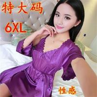 胖妹妹加肥加大码睡裙两件套装睡袍夏季性感蕾丝吊带V领200斤情趣 07深紫色吊带裙+披肩 均码(80-120斤)