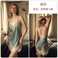 情趣内衣女迷人新款情趣睡裙超骚情趣睡衣吊带诱惑床上性情内衣女 绿灰色 M码(建议80-110斤)