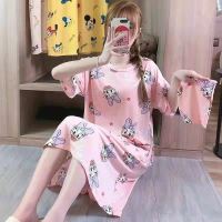 新款睡裙女夏长款过膝甜美公主风宽松大码可外穿睡衣连衣裙送布袋 粉色米妮(送布袋) M 建议80-100斤