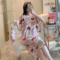 睡裙女夏长款过膝在逃公主睡衣裙夏季睡衣女可爱卡通睡裙可外穿 #红草团 M 建议80-100斤