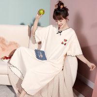 睡裙女夏长款过膝薄款棉质宽松可外穿2021新款简约清新睡衣春秋女 11523 M [80-100斤]