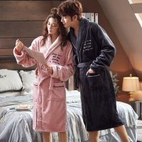 情侣睡衣秋冬款睡袍女秋冬珊瑚绒加厚加长款冬季男士法兰绒浴袍 SP1001英文 女M码[75-95斤]