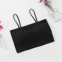 内衣女学生韩版螺纹吊带无缝裹胸少女打底防走光抹胸无钢圈带胸垫 雅黑色 均码 70-120斤