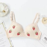 甜美日系内衣女学生韩版文胸聚拢无钢圈少女胸罩套装性感水果刺绣 肤色草莓(单件) 32/70AB