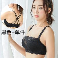 新款交叉美背抹胸防走光文胸无钢圈裹胸性感小胸聚拢无磁薄款内衣 黑色单件 32/70A