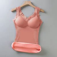 [俞兆林]加肥加绒加厚保暖背心女士修身性感发热打底衫保暖内衣 1件:焦糖 特小码(60-75斤)