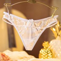 欧美新款女士丁字裤一根线隐形无痕健身T裤蕾丝透明网纱性感内裤 白色 均码