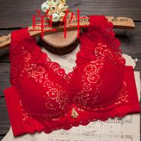 文胸套装[单件/套装]女士内衣女无钢圈聚拢蕾丝边性感文胸套装 红色单件 70A/32A