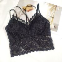 2051春夏季蕾丝吊带文胸交叉美背假两件露背裹胸乳胶胸垫女士内衣 神秘黑 均码 80-140斤