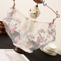 1-3条 刺绣蕾丝内裤女绣花性感迷人复古高档网纱低腰女士三角裤头 一条装(白色)三朵金花 均码
