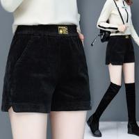 灯芯绒加绒短裤女2021新款阔腿裤秋冬季高腰显瘦外穿打底裤靴裤子 黑色 S 75-90斤