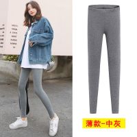 灰色打底裤女外穿薄款2021新款秋冬季棉裤加绒加厚保暖秋裤女内穿 薄款-中灰 M码适合70到100斤