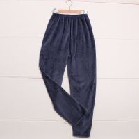 男士睡衣秋冬季法兰绒加厚加绒珊瑚绒卡通睡衣男款家居服冬天套装 蓝色#1 M码建议[75-95斤]