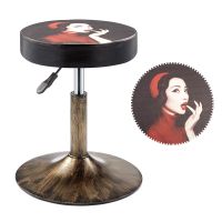 复古美容凳大工凳理发店椅子美发店旋转升降凳子滑轮美甲凳师傅椅 小红帽 大盘紫铜