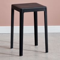 简约餐桌椅子高板凳塑料凳子加厚家用经济型客厅时尚创意北欧圆凳 黑色加强加厚版